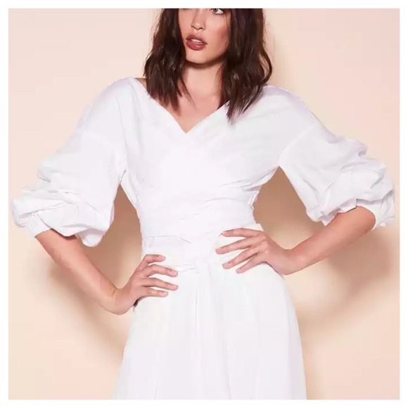 ‼️PRICE FIRM LAST CALL White Puff Sleeve Wrap Top - Picture 2 of 7